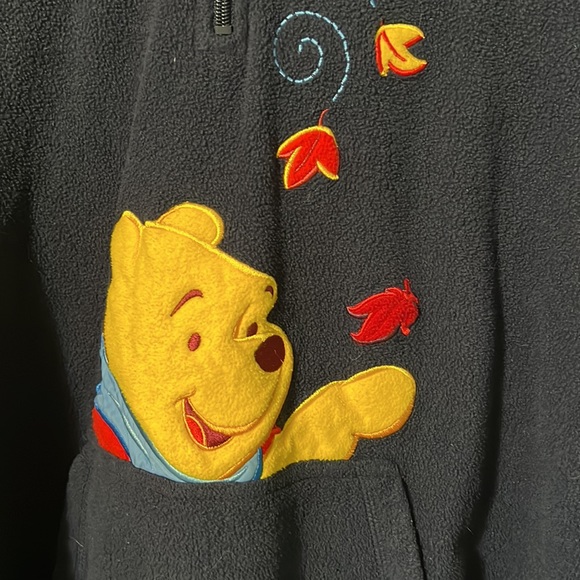 Winnie the Pooh fleece pullover 1/4 zip w/lined hood vintage Blue SZ L - Picture 2 of 7